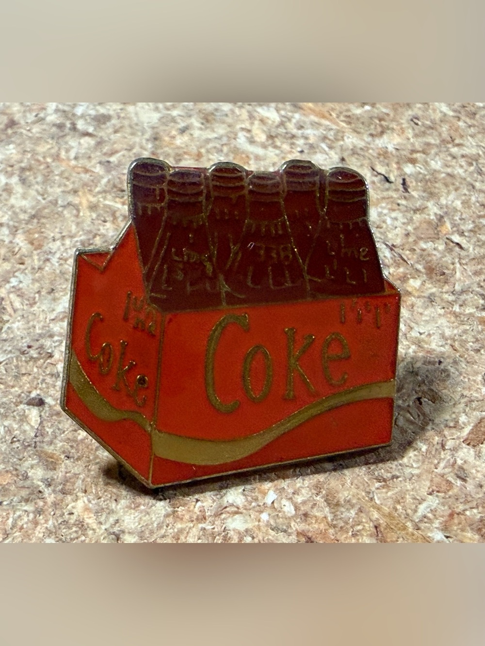 Vintage Coca-Cola Coke 6-Pack Bottles Case Enamel Lapel Hat Pin